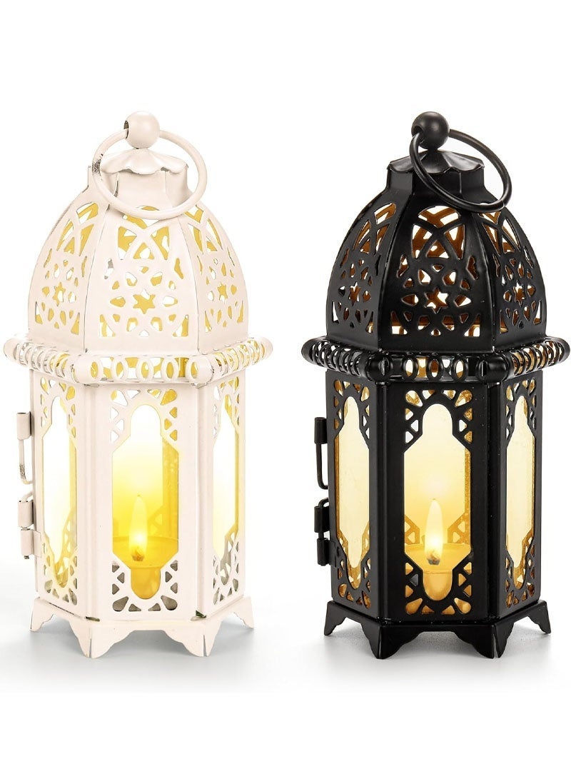 جايزهو 2 حزمة رمضان زينة الشموع فانوس ، حامل شمعة صغيرة مع ألواح زجاجية شفافة ، 6 بوصة فانوس معلق في الهواء الطلق لرمضان ، هالوين مصباح معدني الزخرفية للفناء ، حفلات الزفاف - Image 2